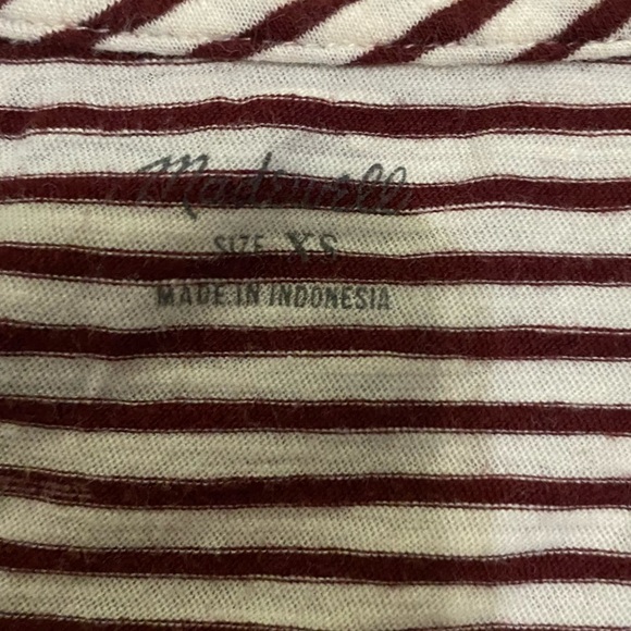 Madewell V-Neck Striped Pocket Tee XS Maroon Stripes - Picture 3 of 6